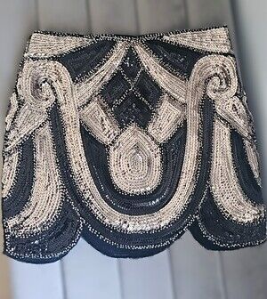 Endless Rose Sequin Mini Skirt Black Champagne Size S